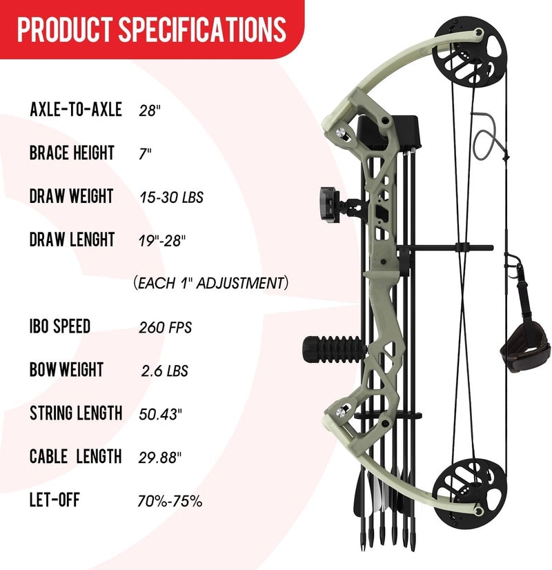 sanlida Archery Dragon X6 Compound Bow Kit for Youth, Kids & Beginners, Bow and Arrows Set, 19”-28” Draw Length, 15-30 LBS Draw Weight, RH Only - Image 3